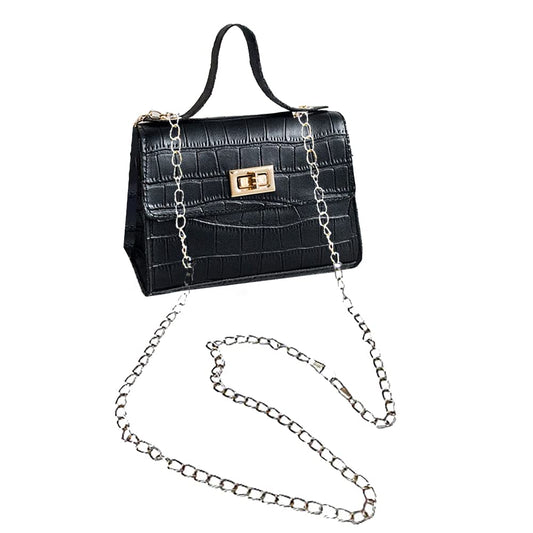 MOMISY Sling Bag with Long Chain Strap for Women Shoulder Crocodile Pattern Handbags (Black, 1)