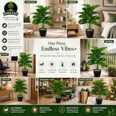 GARDEN GYANI Artificial Areca Palm Plant with Black Pot – 145 cm Tall Faux Tropical Decorative Plant with 35 Leaves for Home, Office & Living Room Décor