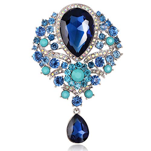 SYGA Brooch Pin Fashion Crystal Rhinestone Jewellery Pin Vintage Clothing Accessories Decoration Glass Pendant Blue Brooches For Women- S245
