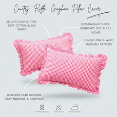 Sleepy Threads Pink Pillow Covers - Set of 2 | 27 x 18 Inch | Rectangular Checkered 220 TC Pillow Cases | Soft & Breathable with Envelope Closure | Throw Pillow Case for Sofa, Living Room, Bedroom