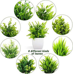 amazon basics Artificial Potted Plants, Artificial Plastic Eucalyptus Plants Small Indoor Potted Houseplants, Small Faux Plants for Home Decor Bathroom Office Farmhouse (Set of 8)