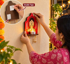 Wooden Jharokha Wall Hanging Tea Light Holder – Traditional Diya Stand & Floating Shelf for Pooja Room, Living Room, Balcony & Temple Décor | Diwali Decoration Items for Home & Main Door (WJH-11)