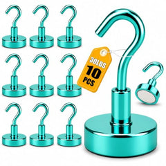 RULOKSHA Heavy Duty Magnetic Hooks, Holds Up to 13.6 kg (30 lbs), Strong Neodymium Rare Earth Magnets with Nickel Coating for Kitchen, Refrigerator, Office, Garage & Home (Silver, 3)