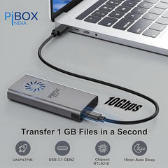 PiBOX India NVME M2 Enclosure Fan, SSD Enclosure - USB 3.2 10Gbps, Tool-Free M.2 NVMe Case, PCI-E NVMe Reader, USB-C, Supports M & B&M Keys, 2230/2242