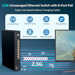 YuanLey 18 Port 2.5G PoE Switch Unmanaged, 16 x 2.5G Base-T PoE Ports, 2 x 10G RJ45 UpLink, IEEE802.3af/at, 250W, Compatible with 100/1000/2500Mbps, Metal Case, 2.5Gbe Network Switch