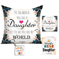 Gift for Daughter Birthday Special Birthday for Daughter Printed Cushion(12 inch X 12 inch with Filler with Keychian) Girls Pillow Daughters Day for Daughter and Girls AT-7