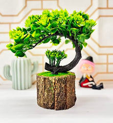 Dekorly Small Artificial Bonsai Tree Fake Plant Potted House Plants Japanese Pine Bonsai Plant Faux Bonsai for Home Indoor Decoration Office (Wooden Potted Plants, Design-G)