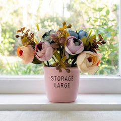 Dekorly Premium Artificial New Rose Flower with Pink Decorative Pot (Storage Large) – 22 cm Faux Flower Arrangement for Home Decor Living Room Bedroom Office Decor (1, Rose)