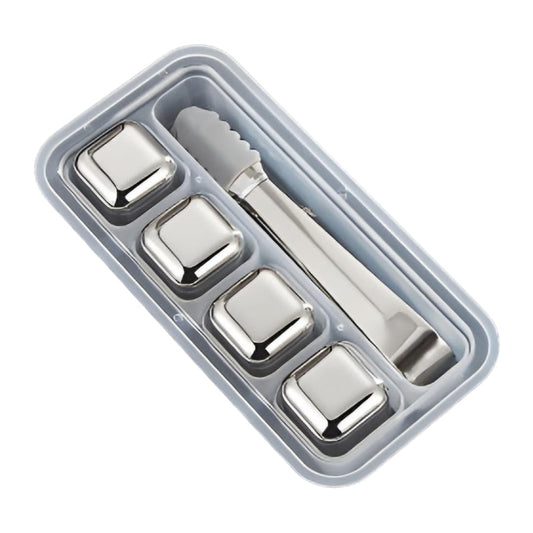SYGA 4 Stainless Steel Whiskey Stones Ice Cubes with Tongs & Container - Food Grade Quick-Frozen Ice for Wine - Metal Ice Cubes for Chilling Red Wine