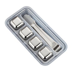 SYGA 4 Stainless Steel Whiskey Stones Ice Cubes with Tongs & Container - Food Grade Quick-Frozen Ice for Wine - Metal Ice Cubes for Chilling Red Wine