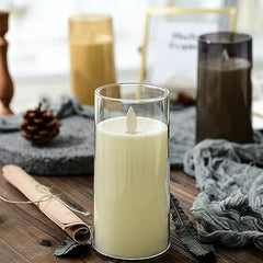 Flameless LED Pillar Candle Set of 2 | Acrylic Fiber Glass | Dancing Faux Wick | Remote Control with Battery Operated 3 AA | Home Décor & Gifting | 3" D x 6" H | Red