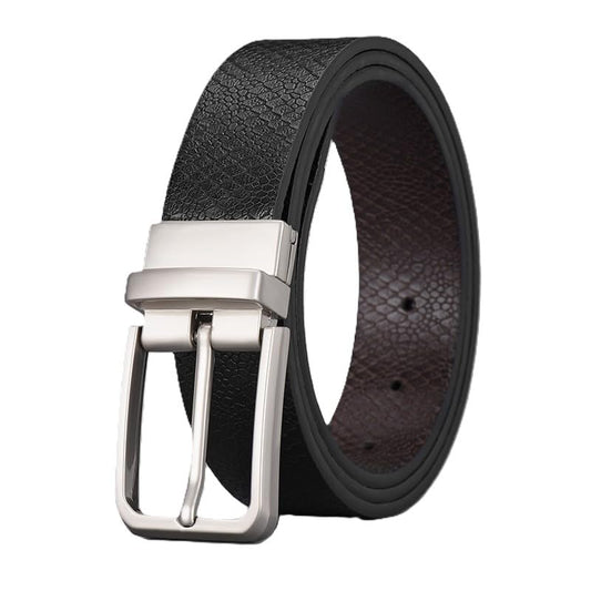 SYGA Men's PU Leather Belt, Casual Lizard Pattern, 122 cm Length, 3.3 cm Width, (Black+Coffee)