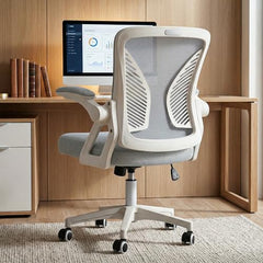 DROGO Comfortwing Premium Ergonomic Office Chair for Work from Home, High Back Computer Chair with Breathable Mesh, Armrest, Adjustable Seat, Rocking & Winged Back | Mesh Chair for Office (White/Blue)