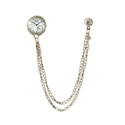 SYGA Men's & Women Suit Shirt Stud Lapel Pin Chain Tassel Brooch Pin with Crystal Chain(Small clock)