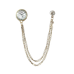 SYGA Men's & Women Suit Shirt Stud Lapel Pin Chain Tassel Brooch Pin with Crystal Chain(Small clock)
