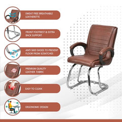 KITHANIA Executive Office Home Study Chair Library Chair with Cushioned Arm Rest & Seat Back, Reception or Conference Room Seating, 100 Kgs Limit (2, Pink, Double Pipe Chrome Frame)