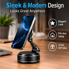 (1 Year Warranty) 360° N52 Strong Magnetic Vacuum Phone Holder, Strong Suction Mobile Mount for Car Dashboard, Windshield, Mirror & Smooth Surfaces, Hands-Free Universal Smartphone Holder - Black