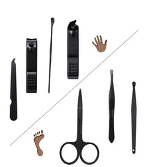 SYGA Black Nail Clippers Nail Cutter Scissors Beauty Nail Tool Manicure Set with Leather Case - Set of 7