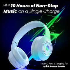truke Newly Launched BTG 500 Over The Ear Gaming Headphone with 40mm Drivers, 10H of Playtime, Dual Pairing, Gaming Mode (50ms Latency) with RGB LEDs, TF Card with Volume Control, BT 5.4 (Sky Blue)