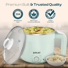 DOCAT Multipurpose Cook Kettle with Steamer, 1.2L Steel Pot (650W) | Stainless Steel Inner Pot, Adjustable Power Electric Cooker for Cooking, Boiling, Tea, Coffee, Noodles & Eggs