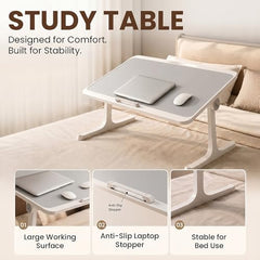 StarAndDaisy T9 Foldable Bed Table for Laptop & Study, 4-Level Adjustable Angled Tabletop, Large Desktop Surface with Anti-Slip Stopper, Tablet & Phone Slot, Storage Drawer, Stable Legs, PP & TPE