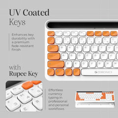 Zebronics Keypad X3 Wireless Keyboard, 102 Keys, 12 Multimedia Keys, 2.4GHz + BT, UV Coated Keycaps, Mobile & Tablet Holder, ₹ Rupee Key, Retractable Stand, USB Nano Receiver (Midnight Black)