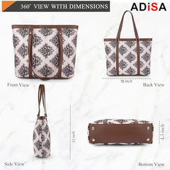 ADISA Women's Office Laptop Handbag Large Printed Shoulder Bag (ADW4087-BLA-ORA)