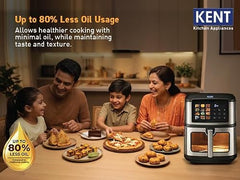 KENT Digital Air Fryer 5L | 1400W | Bake, Grill & Roast | Up to 80% Less Oil Usage | 8 Preset Menu | Rapid Heat Circulation | Digital Display & Touch Control Panel | Glass Window with in built Light