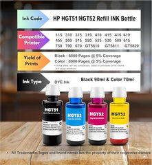 CANOFF GT53Xl for HP Black Pigment Refill Ink Compatible for HP Ink Tank 115, 310, 315, 319, 410, 415, 416, 419, 455, 500, 515, 530, 615, GT 5810, GT 5811, GT 5820 (GT53XL Black 5, 135ml)