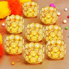 TIED RIBBONS Pack of 4 Crystal Tealight Candle Holder Gift Box - (5.8 cm X 4.3 cm) Centerpieces Votive Candle Holders for Home Dining Table Living Room Office - Diwali Decoration Items for Home Décor