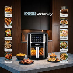 USHA Ichef Smart Air Fryer 4.5L,10 In 1 Functions10 Preset Menu|Digital Display&Touch Panel|Transparent Window|Illuminated Chamber|Turbo Air Circulation|Oil Free Cooking|Auto Pause/Start(Black),1350W