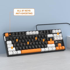 MageGee 75% Mechanical Gaming Keyboard with Brown Switch, LED White Backlit Keyboard, 87 Keys Compact TKL Wired Computer Keyboard for Windows Laptop PC Gamer - Retro Grey/White