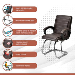 KITHANIA Executive Office Home Study Chair Library Chair with Cushioned Arm Rest & Seat Back, Reception or Conference Room Seating, 100 Kgs Limit (2, Pink, Double Pipe Chrome Frame)