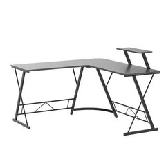 White Mulberry L-Shape Corner Desk |DIY Assembly| Monitor Raising Shelf | Engineered Wood & Sturdy Steel Leg|Perfect for Office Home Gaming Study Desk Computer Table|L(130+130)*45 * 77cm|Carbon Fibre
