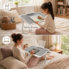 StarAndDaisy T9 Foldable Bed Table for Laptop & Study, 4-Level Adjustable Angled Tabletop, Large Desktop Surface with Anti-Slip Stopper, Tablet & Phone Slot, Storage Drawer, Stable Legs, PP & TPE