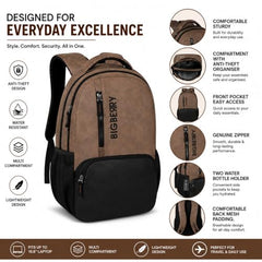 BIGBERRY Rodeo 2.0 Leatherite Faux Leather Laptop Backpack for Men & Women | Water Resistant 2 Compartment Casual Daypack | 15.6 Inch Laptop Bag for Office, College, Travel & Daily Use, Navy Blue