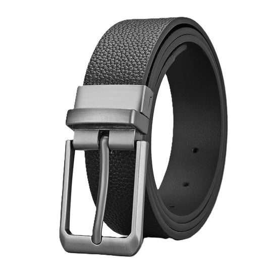 SYGA Men's PU Leather Belt, Rotatable Pin Buckle Casual Belt, 122 cm Length, 3.3 cm Width (Black + Black)