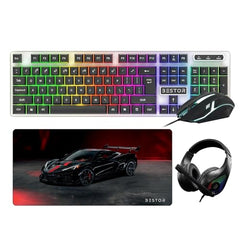 BESTOR 4-in-1 RGB Gaming Combo – Backlit Full-Size Keyboard Precision RGB Mouse Over-Ear Headset with VoicePure Mic & Extended Mousepad | Complete Gaming Accessories Set for PC & Laptop