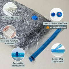 25 Pack Vacuum Storage Bags, Compression Space Saver Bags for Comforters, Blankets and Clothes, Durable Seal, Puncture Resistant, Safe Poly Material, Preserves and Protects, Hand Pump Included