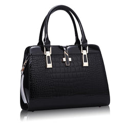 SYGA Leather Hand-Held Crocodile Pattern Women's Bag Single-Slant Handbag(BLACK)