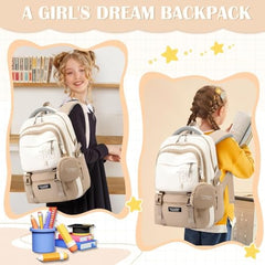 TS WITH TECHSUN College Laptop Backpack for Women & Teens with Zipper Pouch | School Bag for Girls 13-14 Years | 18 Inch Book Backpack | Travel School Bag, Tuition, Coaching (CAPYBARA - BROWN)