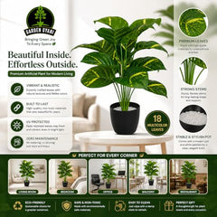 GARDEN GYANI Artificial Areca Palm Plant with Black Pot – 145 cm Tall Faux Tropical Decorative Plant with 35 Leaves for Home, Office & Living Room Décor