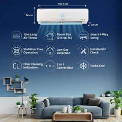 Lloyd 2.0 Ton 5 Star Inverter Split AC (5 in 1 Convertible, Copper, Anti-Viral + PM 2.5 Filter, White with Golden Deco Strip, GLS24I5FWGEV)