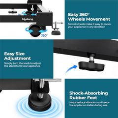Lifelong Adjustable Washing Machine Stand with Wheels, Heavy Duty Steel Trolley for 5 Kg to 12 Kg Top Load & Front Load Washing Machines | Fridge & Air Cooler Stand | 180 Kg Capacity | Anti Vibration Pads | Black