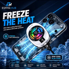 Espanan Hub TL16 Mobile Phone Cooler Fan, Back Clip Radiator Cooling Fan with USB Cable, Portable Phone Cooling Fan for Gaming, Live Streaming & Long Mobile Use