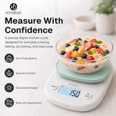 HomeBasic Digital Kitchen Weighing Scale 5kg | Food Weighing Machine, Weight Scale for Food, ±1g Accuracy, Multi-Units (g/oz/lb/ml), Tare Function, Waterproof Platform for Cooking, Baking & Diet