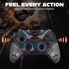 ARcNet Tri-Mode Wireless Gaming Controller with Hall Effect Joysticks & Triggers, 2.4G / Bluetooth/Wired Gamepad for PC, Windows 10/11, Laptop, Android, iOS & PS3, RGB, Anti-Drift (Black)