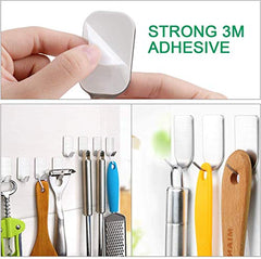 HASTHIP® 8 Pack Stainless Steel Adhesive Wall Hanger Self Adhesive Hooks | Waterproof Heavy Duty Sticky Wall Hooks for Hanging Bathroom Kitchen Robe Coat Towel Kitchen Utensils, Narrow Hook