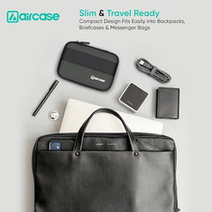 AirCase Hard Disk Cover Case for 2.5 Inch HDD SSD - Ballistic Nylon Rugged Shell, Anti-Press | Felt Lining, Water Resistant | Mesh Pocket for Cable, Charger, Earphone (Black)