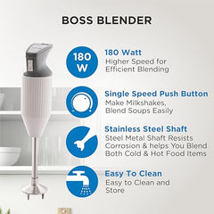 BOSS E111 Portable Hand Blender 180 Watt | Easy to Clean and Store | ISI-Marked, Grey